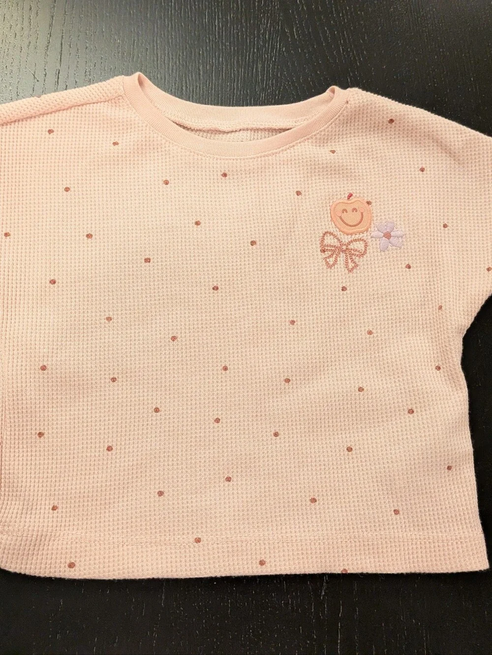 Carter's Light Pink Knit Dot Tee with Smiley Bow Embroidery
